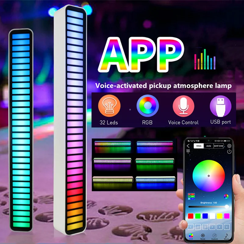 

RGB LED Strip Light Music Sound Control Pickup Rhythm Atmosphere Lamp Backlight Night Light for Car Bar Home Holiday Decoration