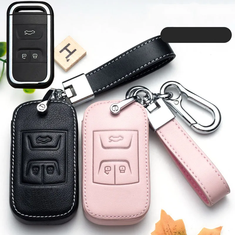 

Leather Car Key Cover Case for Chery Tiggo 8 7 4 5X Arrizo 5 6 7 2019 2020 3 Buttons Smart Keyless Remote Fob Protect Ring