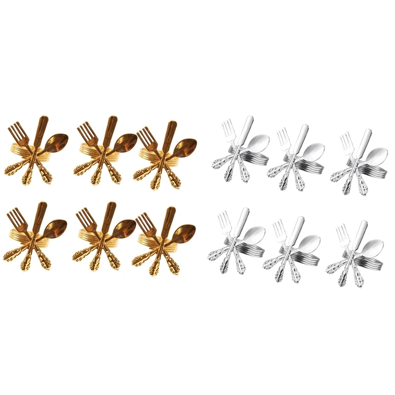 

12 Pack Creative Napkin Buckle Fork Knife Spoon Silver Napkin Rings Tableware Napkin Holder, 6 Pcs Silver & 6 Pcs Gold