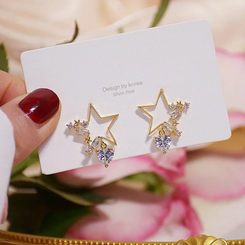 

Trendy Fine Stars Heart Crystal Earrings for Women Designer Creativity Luxury Jewelry High Quality AAA Zircon S925 Needle Party
