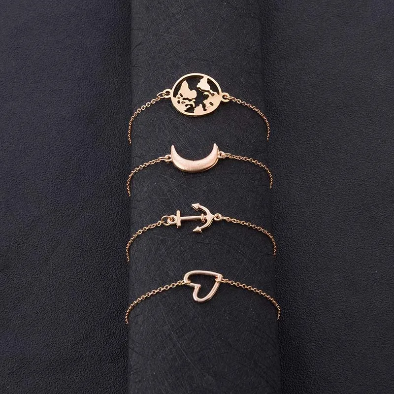 Mling 4 шт./компл. Винтаж Для женщин браслет карта мира минималистские наручные часы