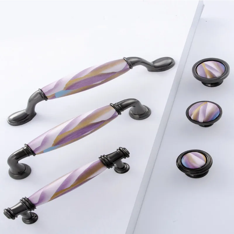 

American Cabinet Desk Drawer Handle European Cabinet Door Drawer Children's Room Colorful Ceramic Kitchen Door Handles and Knobs