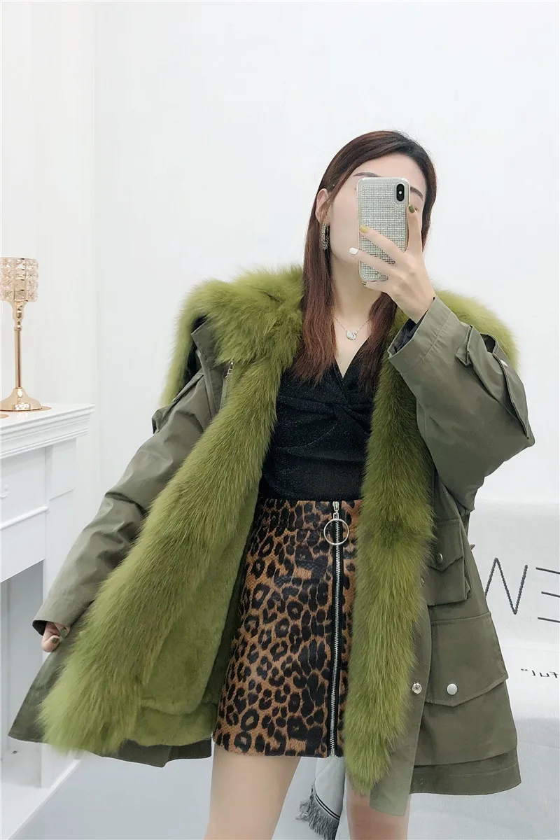 Женская зимняя куртка-парка с натуральным мехом лисы и воротником из меха