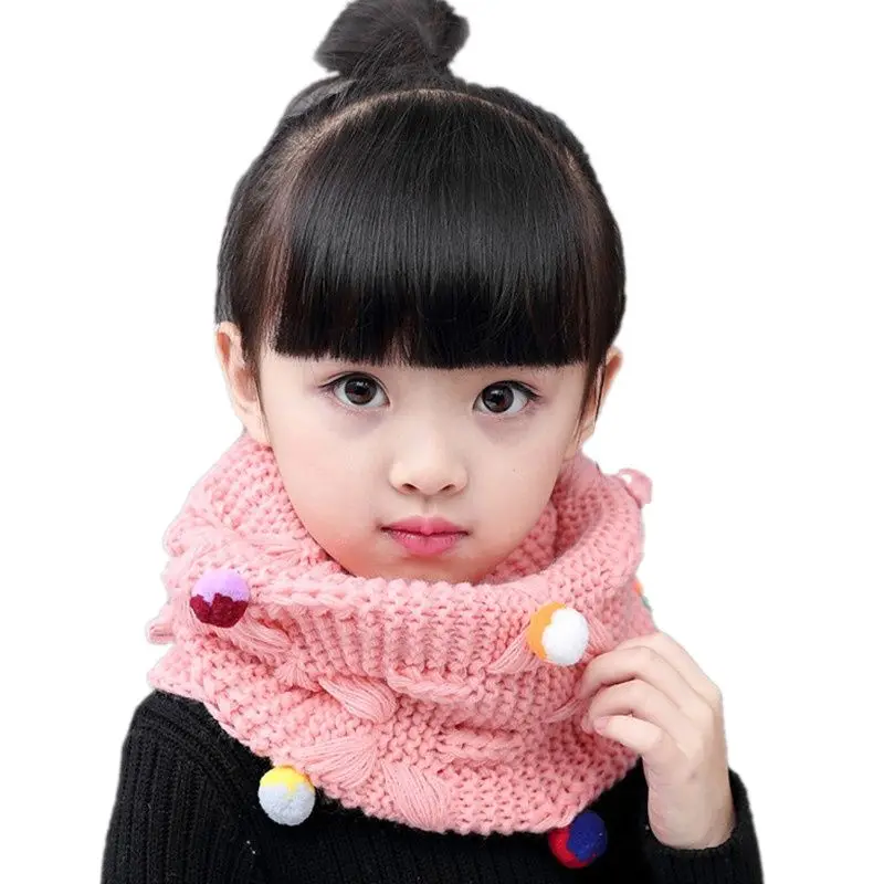 New Autumn winter girls scarf kids child collar colorful pom ball decorated warm thick knitted wool children scarves |