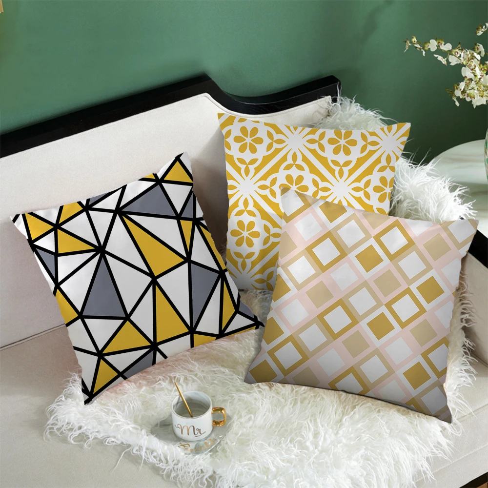 

Fuwatacchi Yellow Geometric Cushion Covers Polyester Diamond Square Pillow Cases Linen Cotton Pillow Covers Bedroom Sofa