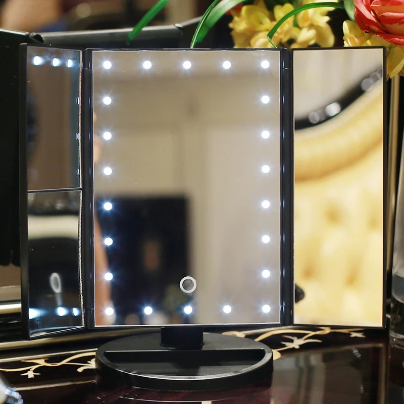 

Зеркало для макияжа Trifold, портативное, со светодиодной подсветкой, USB, настольное зеркало для макияжа, косметическое зеркало Smart Contact