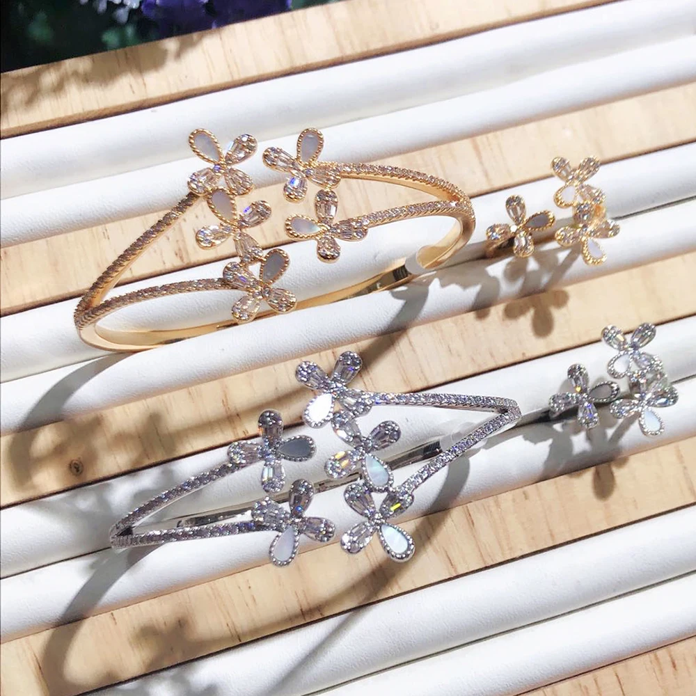 GODKI хип-хоп цветы 2 браслет с несколькими рядами набор колец украшений для женщин