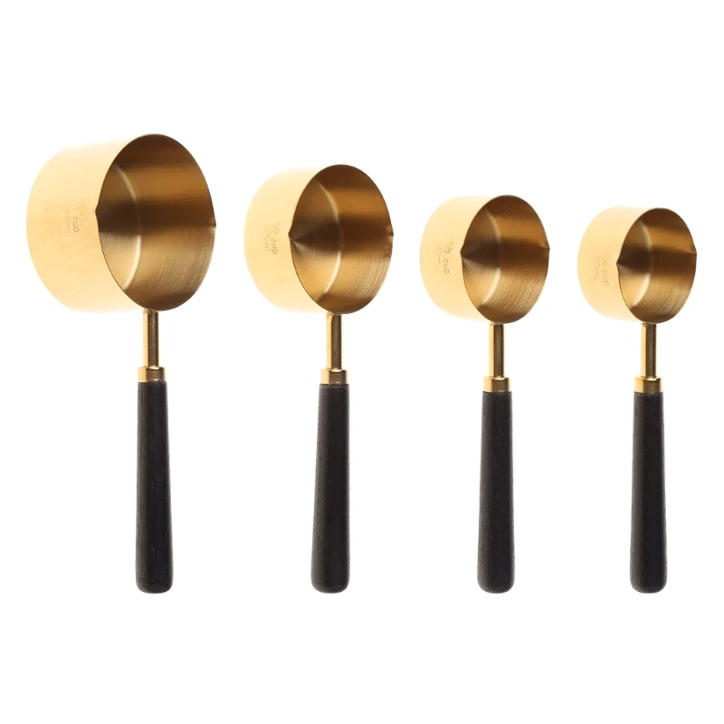 

4/8pcs Stainless Steel Measuring Spoons Cups Wooden Handle Kitchen Baking Tools H056