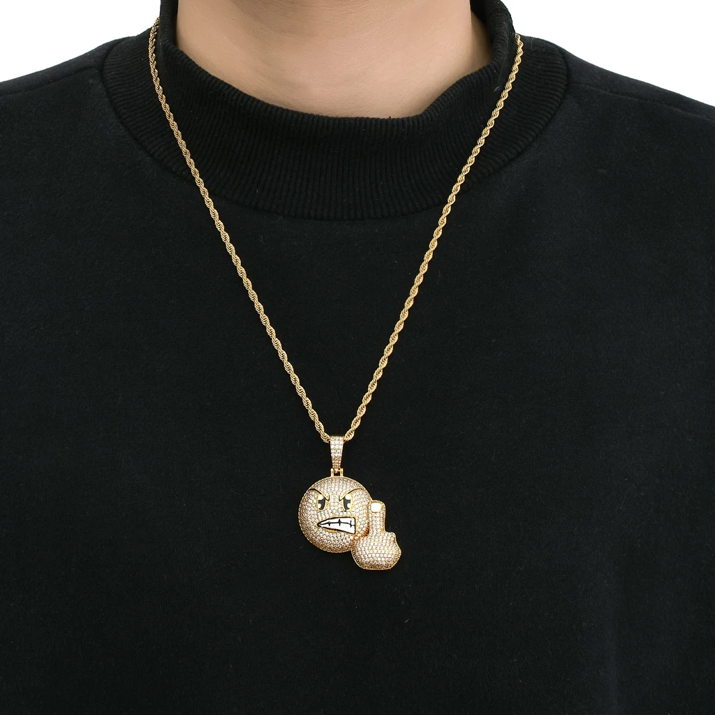 

TOPHIPHOP New Angry Expression Pendant Necklace High Quality Iced Pav Cubic Zirconia Hip Hop Jewelry Men's Gift