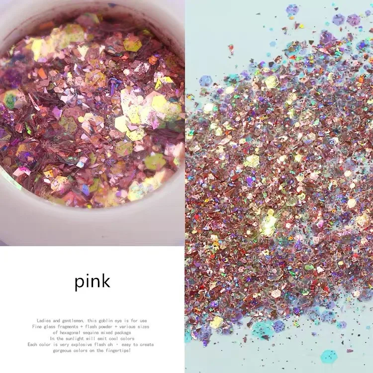 pink MAXIMA лазерные блестки для ногтей шестиугольные розовые светящиеся хлопья 3D украшение ногтей кончик градиент красочная пудра для ногтей - Цвет: pink