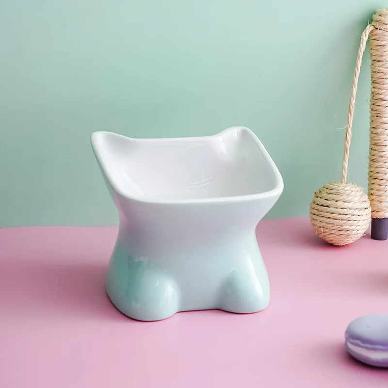 

Small Q bowl ceramic high-foot oblique mouth cat bowl pet bowl cute high-foot bowl cat and dog food bowl cervical spine cat food