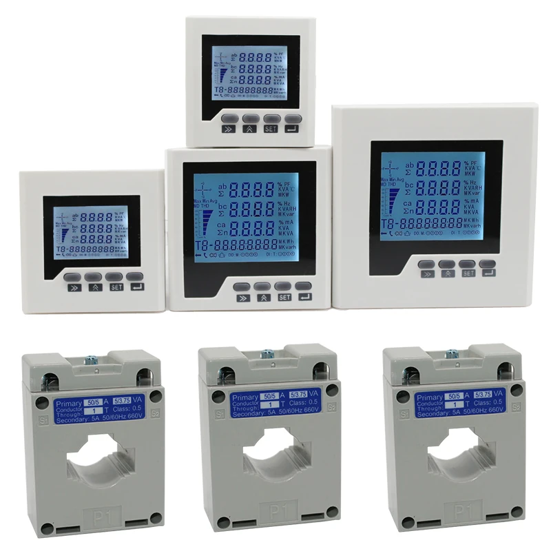 AC 0-50A-200A 3-фазный 4-проводной A V W kWh cos Hz Var многофункциональный измеритель мощности