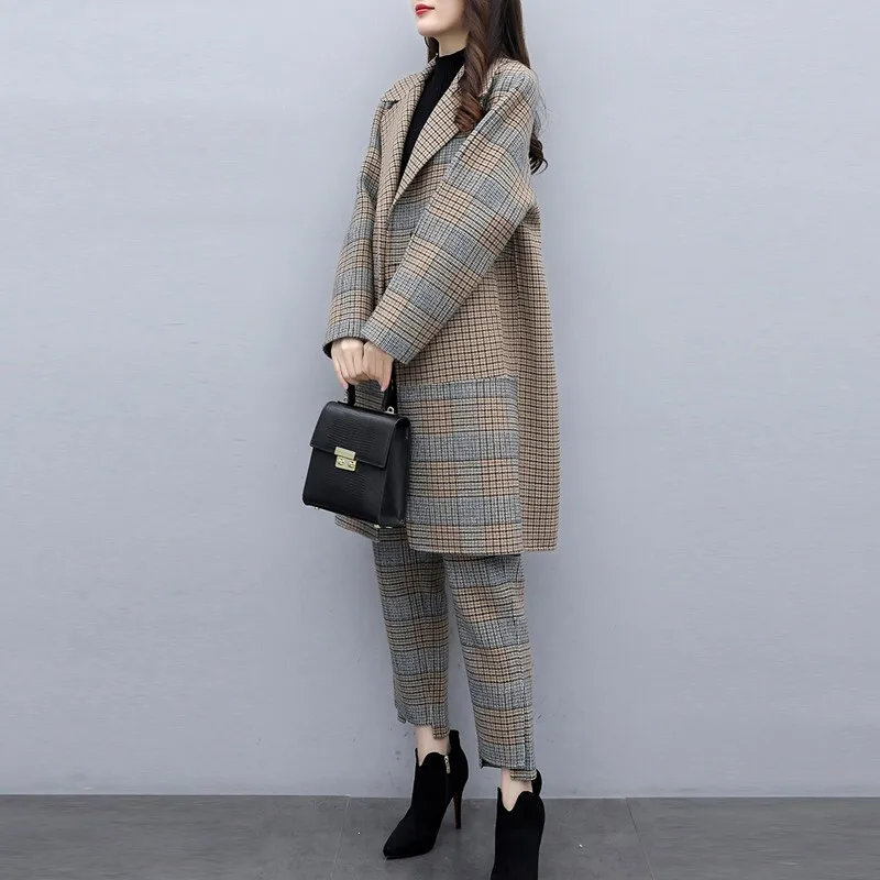 Осенний женский клетчатый комплект из 2 предметов высококачественный Женский