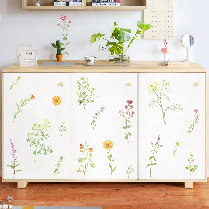 Зеленые листья цветы настенные наклейки для украшения комнаты Спальня Гостиная