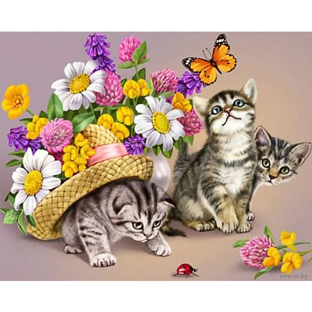 

Cat Hat Butterfly Cross Stitch Kit Needlework Craft Set Cotton Thread Canvas Printed Christmas Gift Home Decor For Living Room