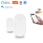 Смарт-датчик двери и окна Tuya Zigbee, Wi-Fi детектор открытиязакрытия дверей, домашняя сигнализация, совместима с Alexa Google Home