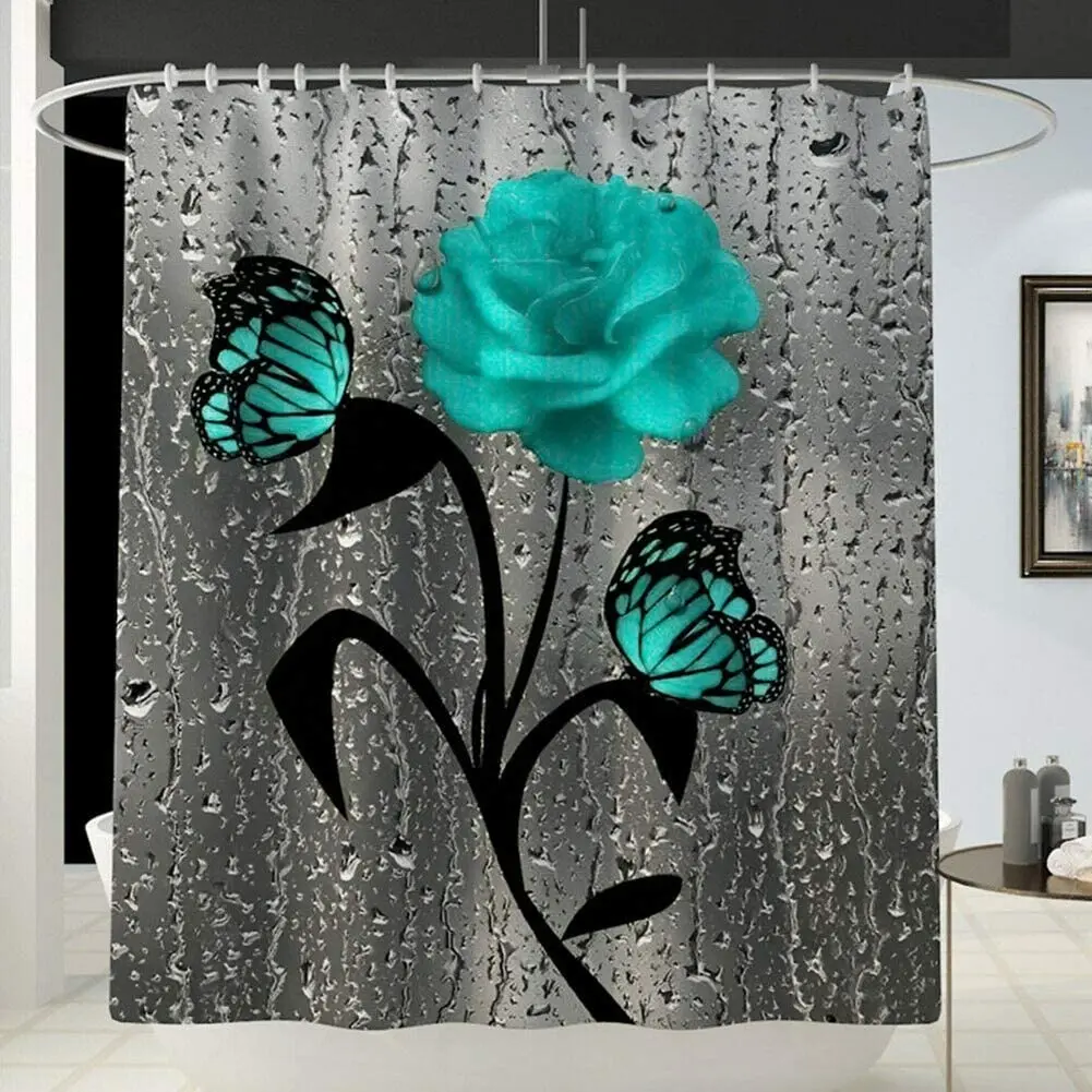 

4pcs Flowers Shower Curtain Sets with Non-Slip Rug, Toilet Lid Cover and Bath Mat Waterproof Bathroom Accessories