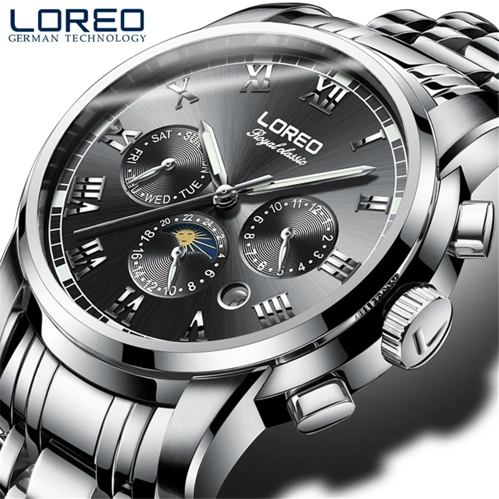 

LOREO Fashion Sapphire Glass 50M Waterproof Date Clock 316L Stainless Steel Luminous Automatic Mechanical Watch Relogio Masculin