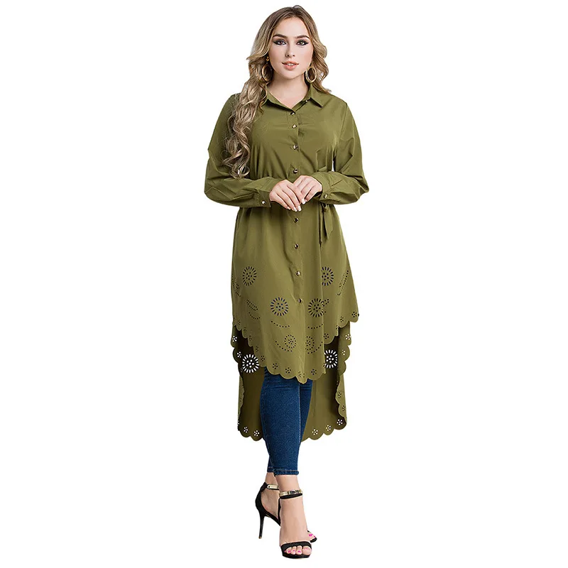 Green dress Женская длинная стильная блузка, платье размера плюс, мусульманский абайя, костюмы, полые мягкие женские блузки, платье, однотонная Арабская Исламская одежда - Цвет: Green dress