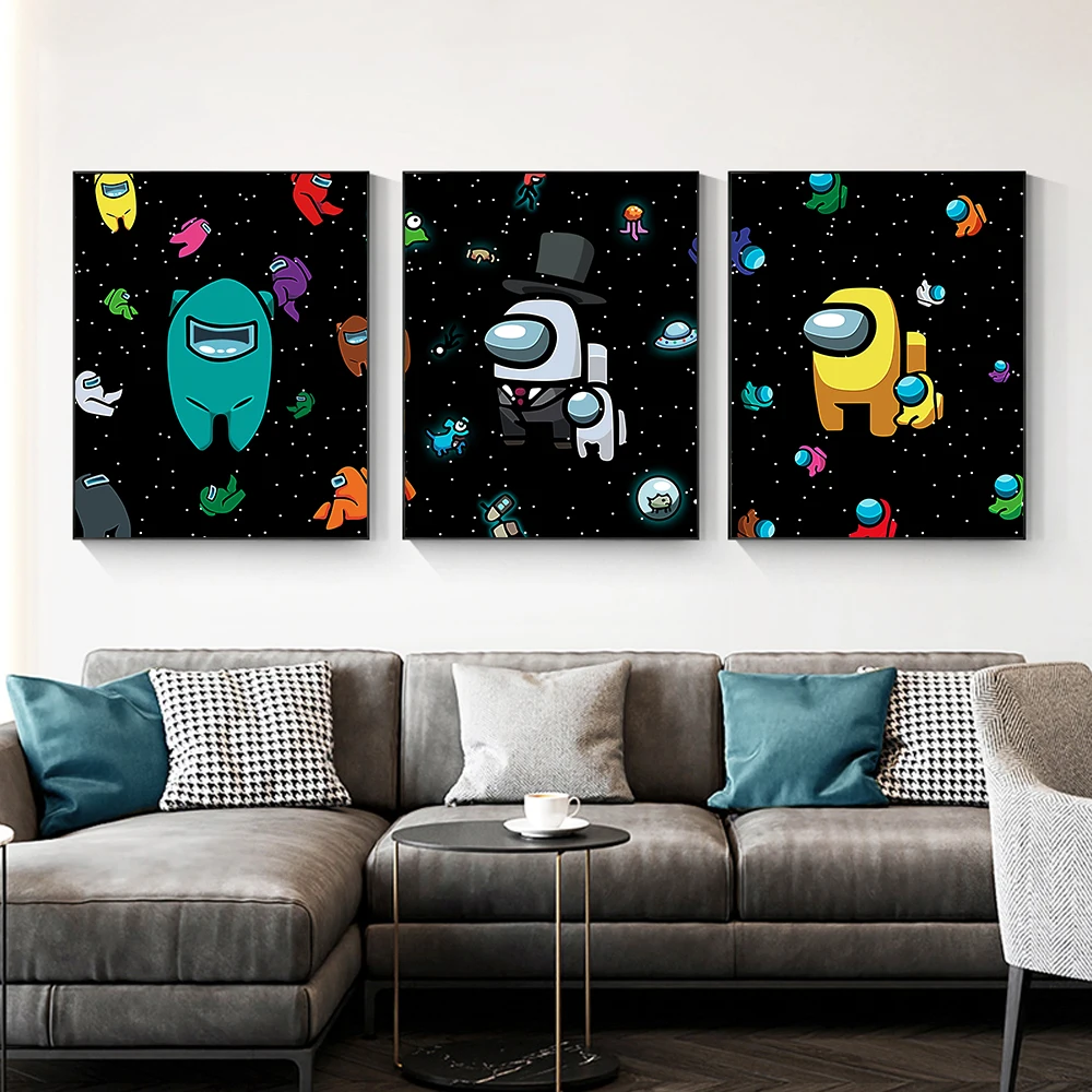 

Abstract Cartoon Robot Painting Black Background Wall Art Nordic Canvas Posters And Prints For Living Room Kids Room Decoration
