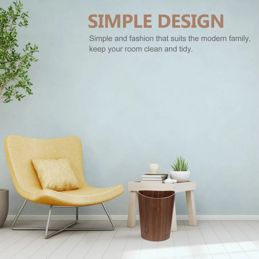 

1Pc Home Trash Can Decorative Lidless Waste Bucket Wooden Garbage Can Organizer