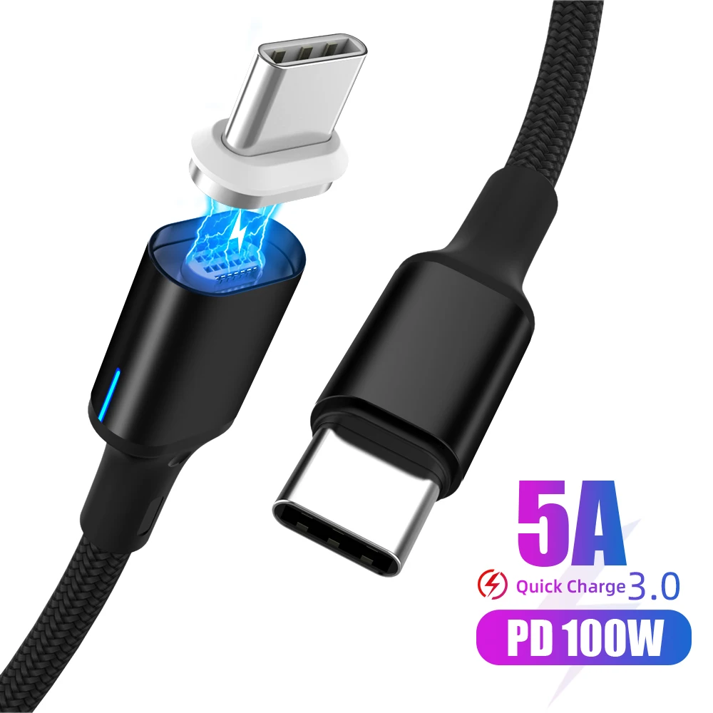 USB 3 1 Магнитный кабель 100 Вт PD Quick Charge 4 0 Type C к для Samsung S10 S9 5A быстрое зарядное