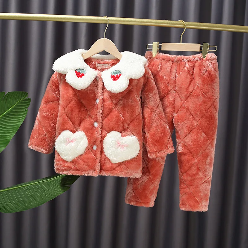 

Children's Pajama Set Winter Thickened Home Clothes Girls Plush