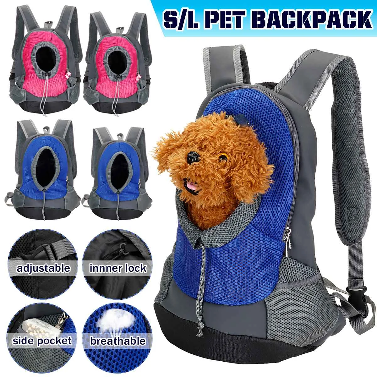 

40x32x16cmPet Dog Carrier Cat Puppy Backpack Bag Portable Travel Front Mesh Outdoor Hiking Head Out Double Shoulder Sports Sling
