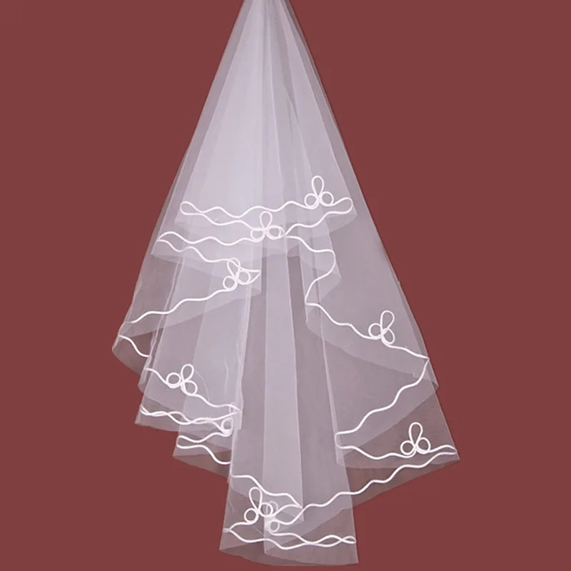 Однослойная женская свадебная вуаль белого и красного цвета Водорастворимая