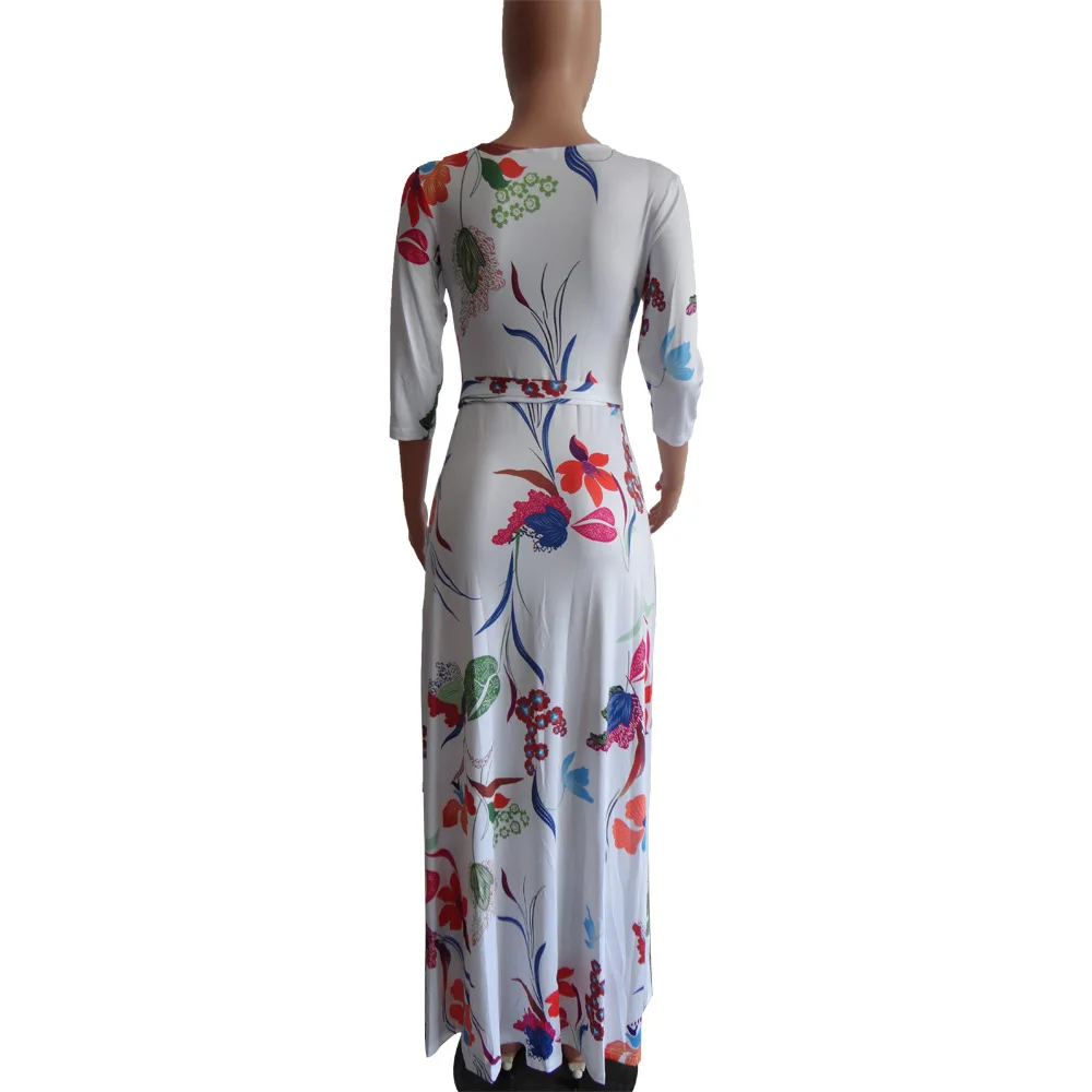 HAOOHU весенне-летнее женское платье, сексуальные платья для вечеринок, Vestidos размера плюс, с перекрестным v-образным вырезом, с принтом, Бандажное, с большим подолом, свободное Макси платье