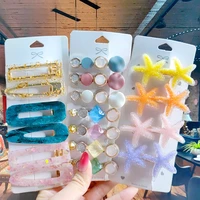 23pcs korean sequin square hair clips for women fashion starfish acrylic hairpins girl hair accessories set hairgrips wholesale
