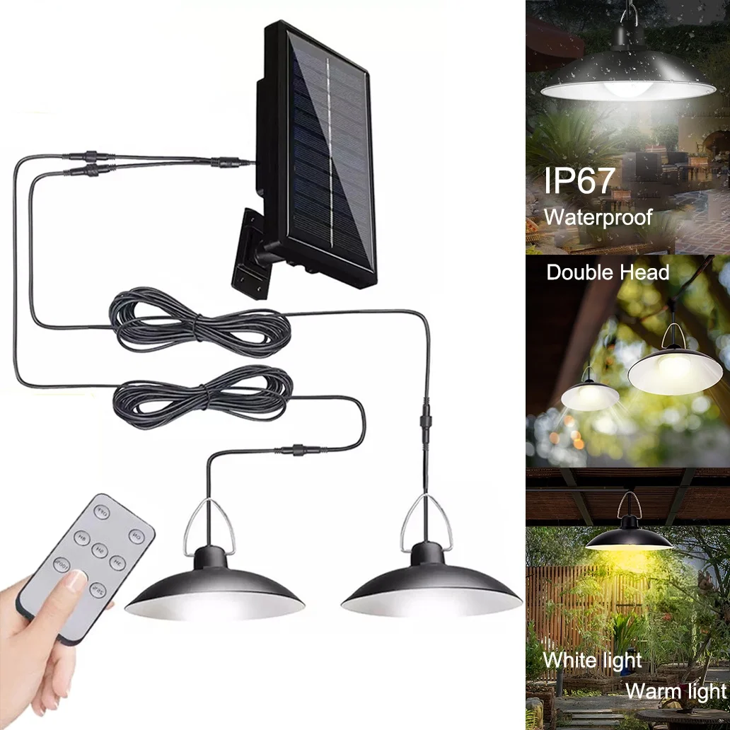 

Solar Pendant Lamp Outdoor/Indoor 3M Cable Solar Powered Hanging Shed Lights with Remote Control for Sheds Yards Garden
