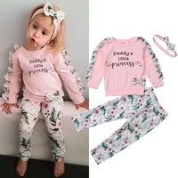 cute pretty infant clothes 3pcs baby girls ruffles sleeve letter floral pink pullover topspantsheadband autumn winter