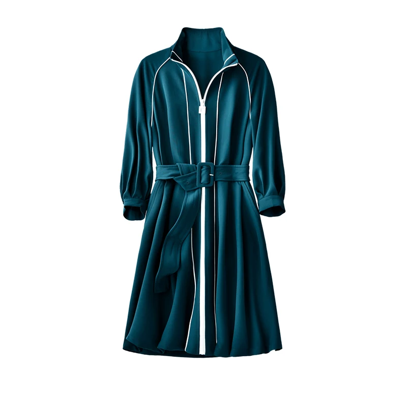 

Shuchan Sweatshirt Dress Casual Straight Sashes Knee-Length STAND Collar Autumn Fashion Long Sleeve Korean Dresses