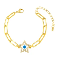 gold plated thick chain blue evil eye pendant bracelet copper zircon hollow starheart charm splicing bangle women jewelry gift