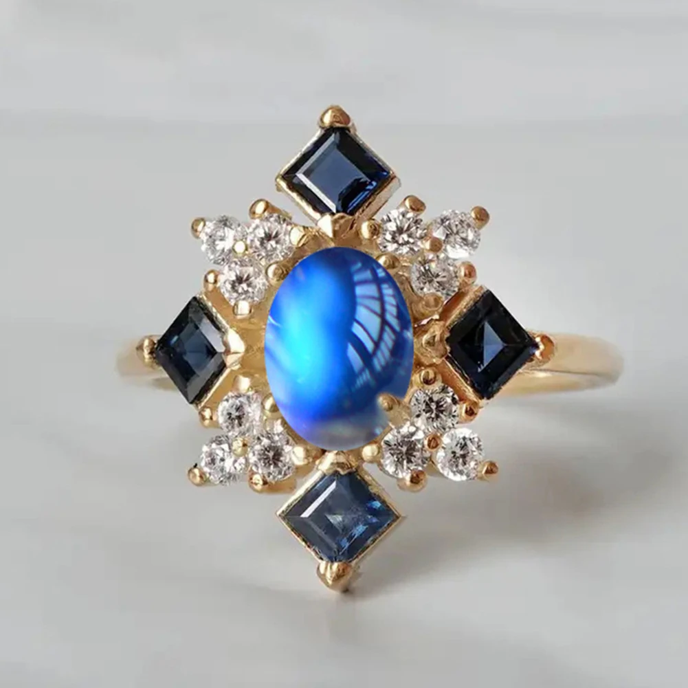 Женское Модное Элегантное кольцо с искусственным лунным камнем квадратные