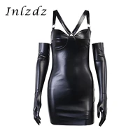 womens lingerie sexy bodycon dress with long gloves punk pu leather o ring bar clubwear for rock concert club music festival