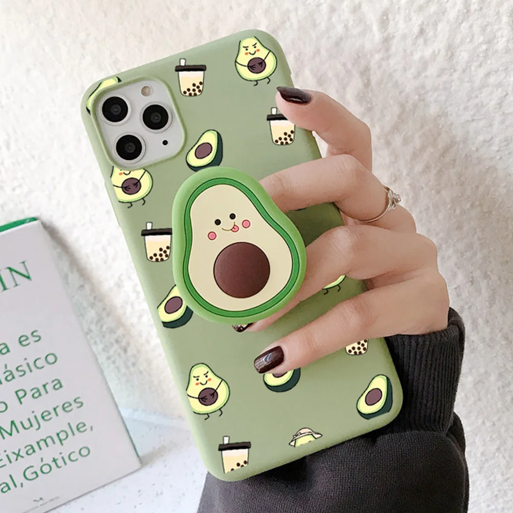 3D Cute Fruit Avocado Soft Silicone Phone Case For iphone 11 XR XS Pro Max 6s 7 8 plus 12 13 Pro Max  Holder Cover Luxury Coque
