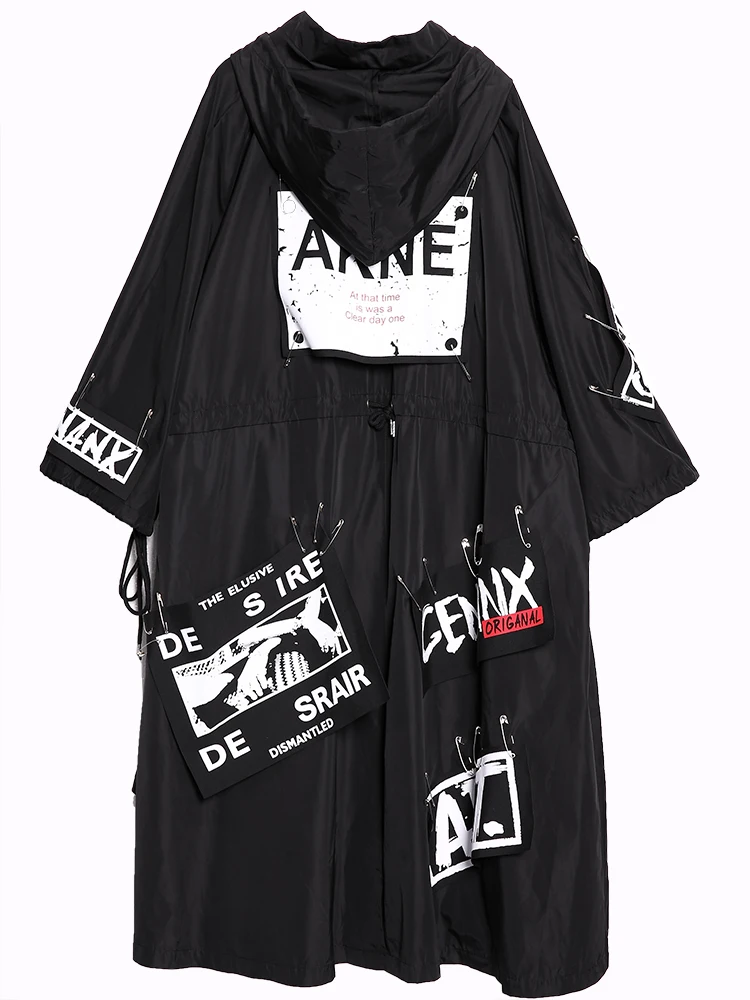 

XUXI Large Size Coat Women Autumn New Coat Letter Printing Front Short Back Long Fashion Windbreaker Women's Loose Casual FZ1655