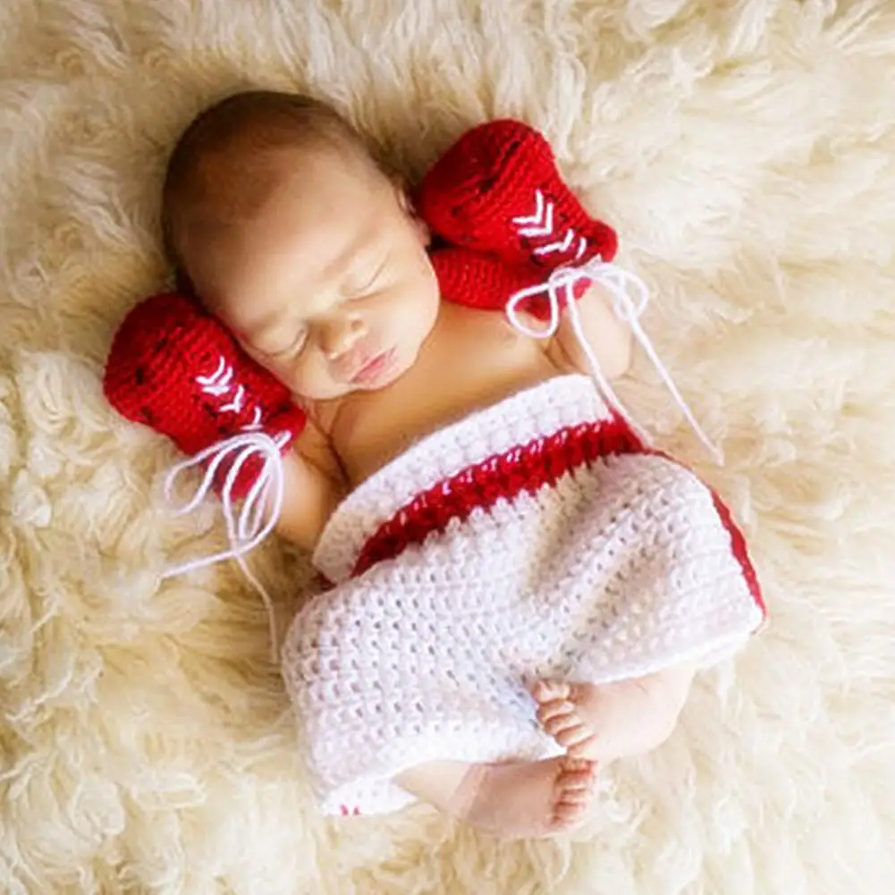 Conjunto de 2 unids/set de guantes para beb&eacute; reci&eacute;n nacido, pantalones de lana de ganchillo hechos a mano, accesorios para fotos, accesorios para beb&eacute;s, accesorios de fotograf&iacute;a para reci&eacute;n nacidos-1