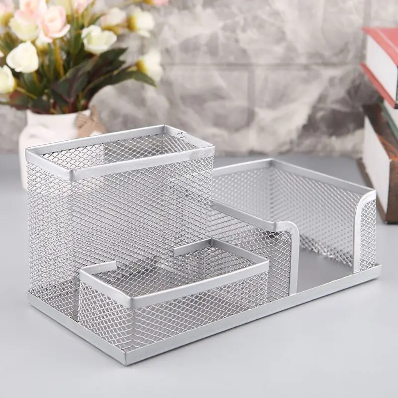 

Metal Mesh Desk Organizer Pen Pencil Storage Holder with 3 Compartments for Home Office Students Supplies Accessories