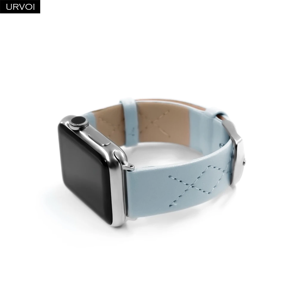 Кожаный ремешок URVOI для Apple Watch series 7 6 SE 5 4 3 2 браслет iWatch 41 45 мм со стразами
