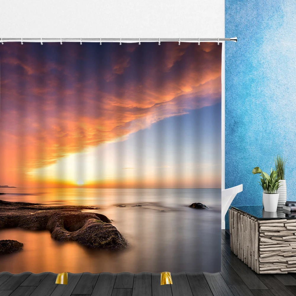 

Landscape Shower Curtains Four Seasons Natural Dusk Scenery 3D Print Bathroom Home Decor Waterproof Polyester Cloth Curtain