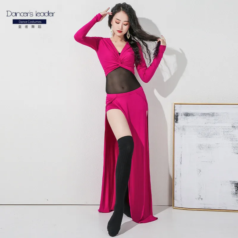 

Belly dance costumes Comfortable Modal blouse slit long skirts practice clothes temperament women professional dance costumes