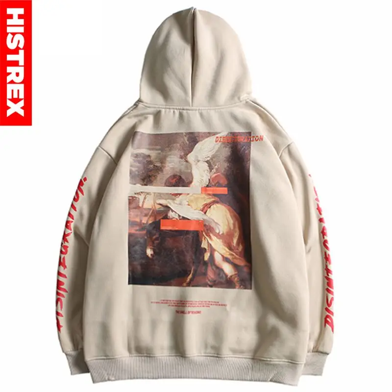 Men Hip Hop Hoodie Sweatshirt Retro Painting Print Harajuku Hooded Pullover Streetwear 2022 Autumn Cotton Loose Hoodies Winter | Мужская