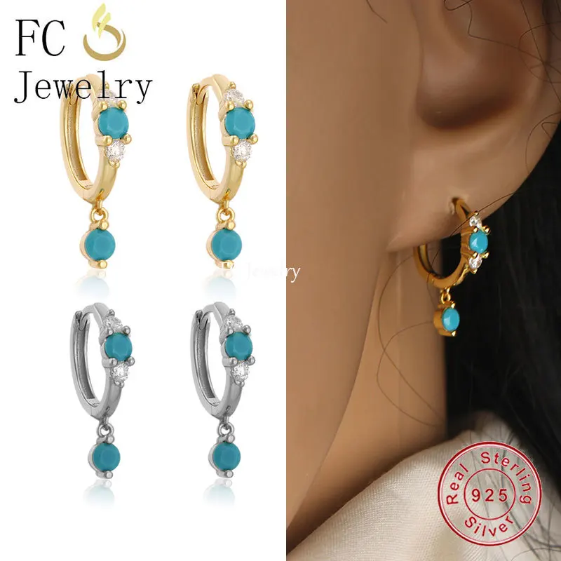 

Pure 925 Sterling Silver Blue Zircon Shape Huggies Hoop Earring For Women Girl Ear Piercing Pendientes Party Fine Jewelry 2022