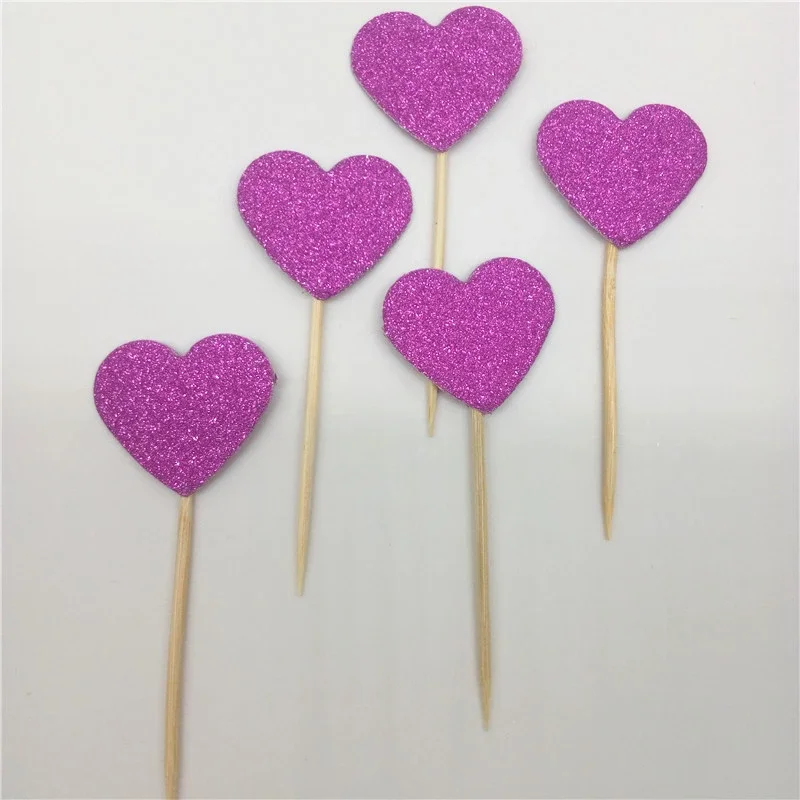 purple 30 шт./компл. милый блестящий в форме сердца, звезды кекс топперы на день рождения Свадебная вечеринка украшения торт Топпер украшения Еда Pi - Цвет: purple