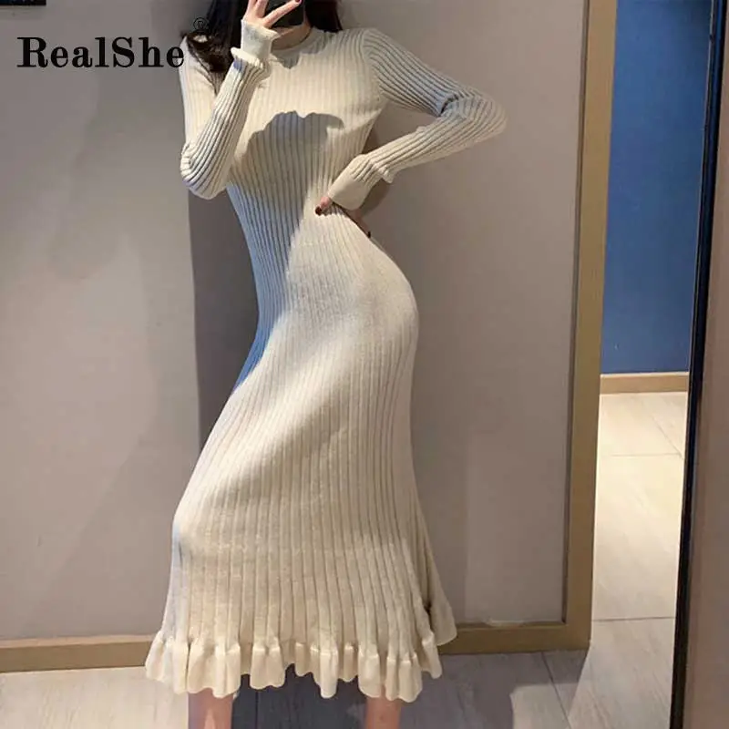 RealShe свитер с длинным рукавом женский круглый вырез длинный рукав однотонный