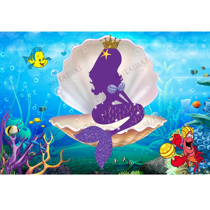 

Little Mermaid Princess Party Backdrop Underwater Theme Newborn Baby Shower Birthday Photography Background Decor Banner Props
