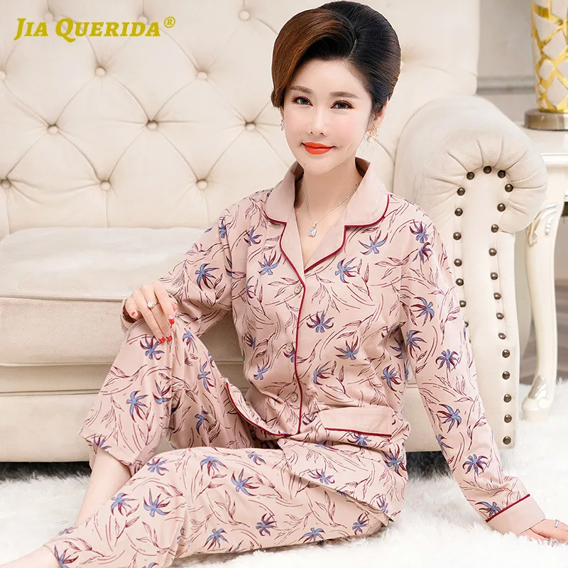 Пижама с длинным рукавом и отложным воротником новая карманом размера плюс